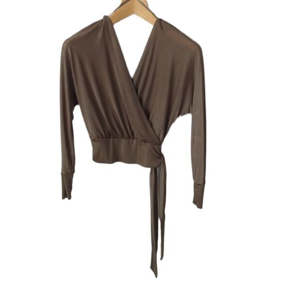 Dynamite Shiny Tie-Front Wrap Top - Picture 4 of 7